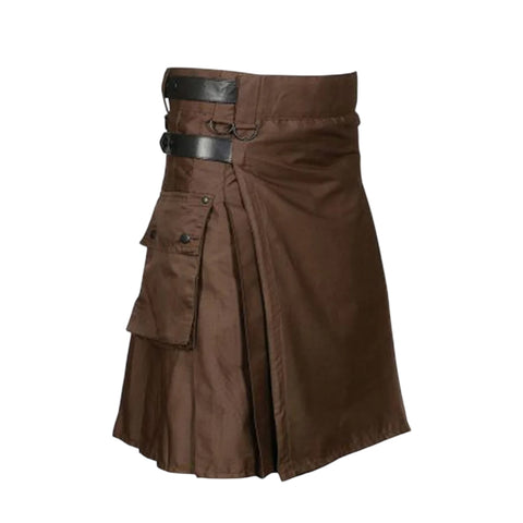 Chocolate Brown Leather Strap Utility Kilt For Active Man