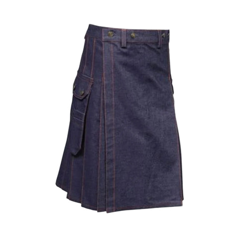 Blue Denim Kilt With Red Thread
