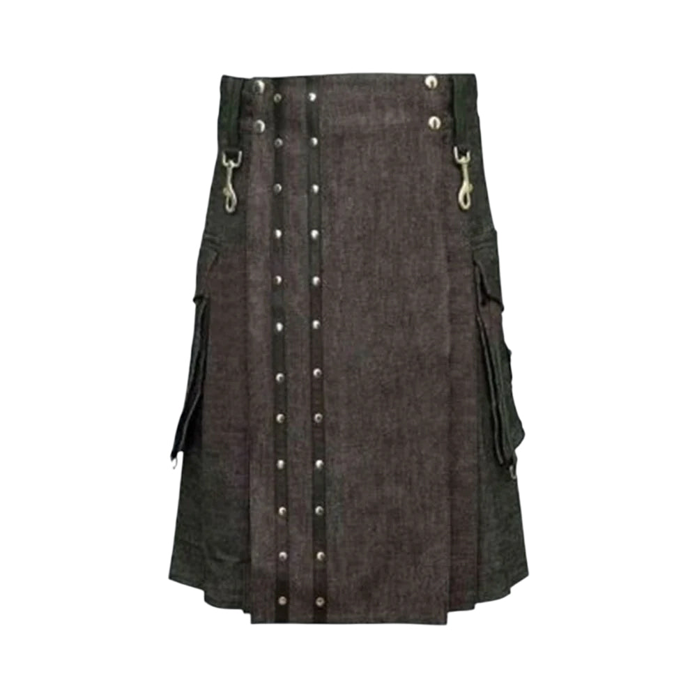 Heavy Denim Kilt With Straps