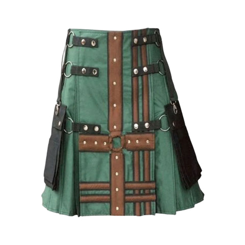 Hunter Green With Brown Medieval Modern Hybrid Kilt