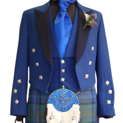 Blue Prince Charlie Kilt Jacket Black Lapel With Waistcoat