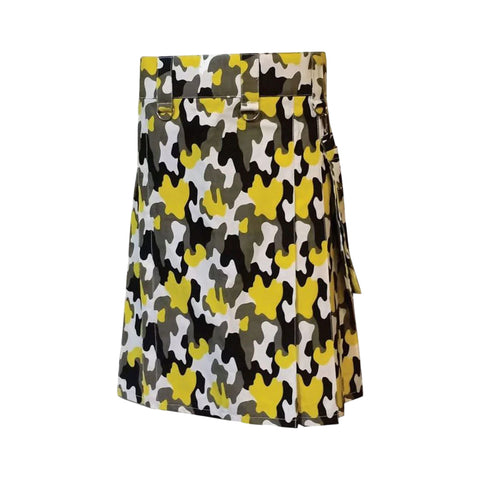 Modern Pattern Camo Utility Kilt with Detachable Pocket