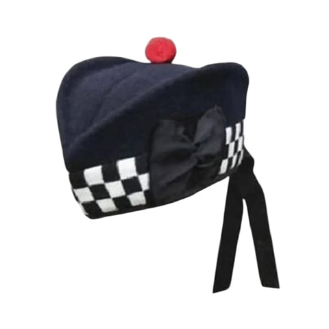 100% Pure Wool Navy Blue Diced Black & White Glengarry Hat