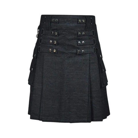 Black Denim Kilt For Women