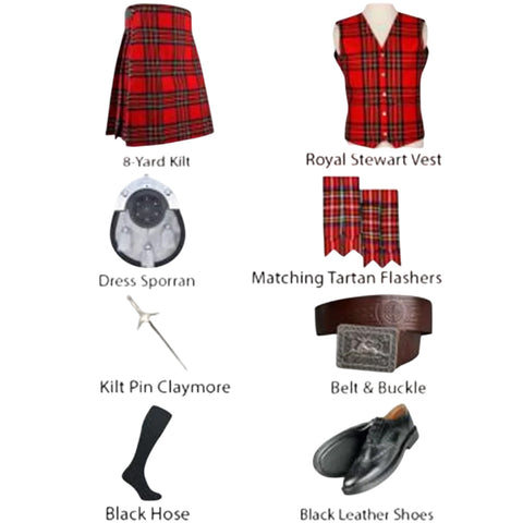 Royal Stewart Tartan Kilt And Vest With Kilt Accessories