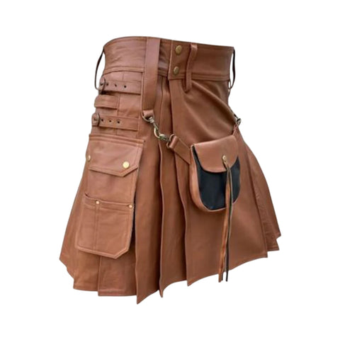 Brown Leather Kilt For Men