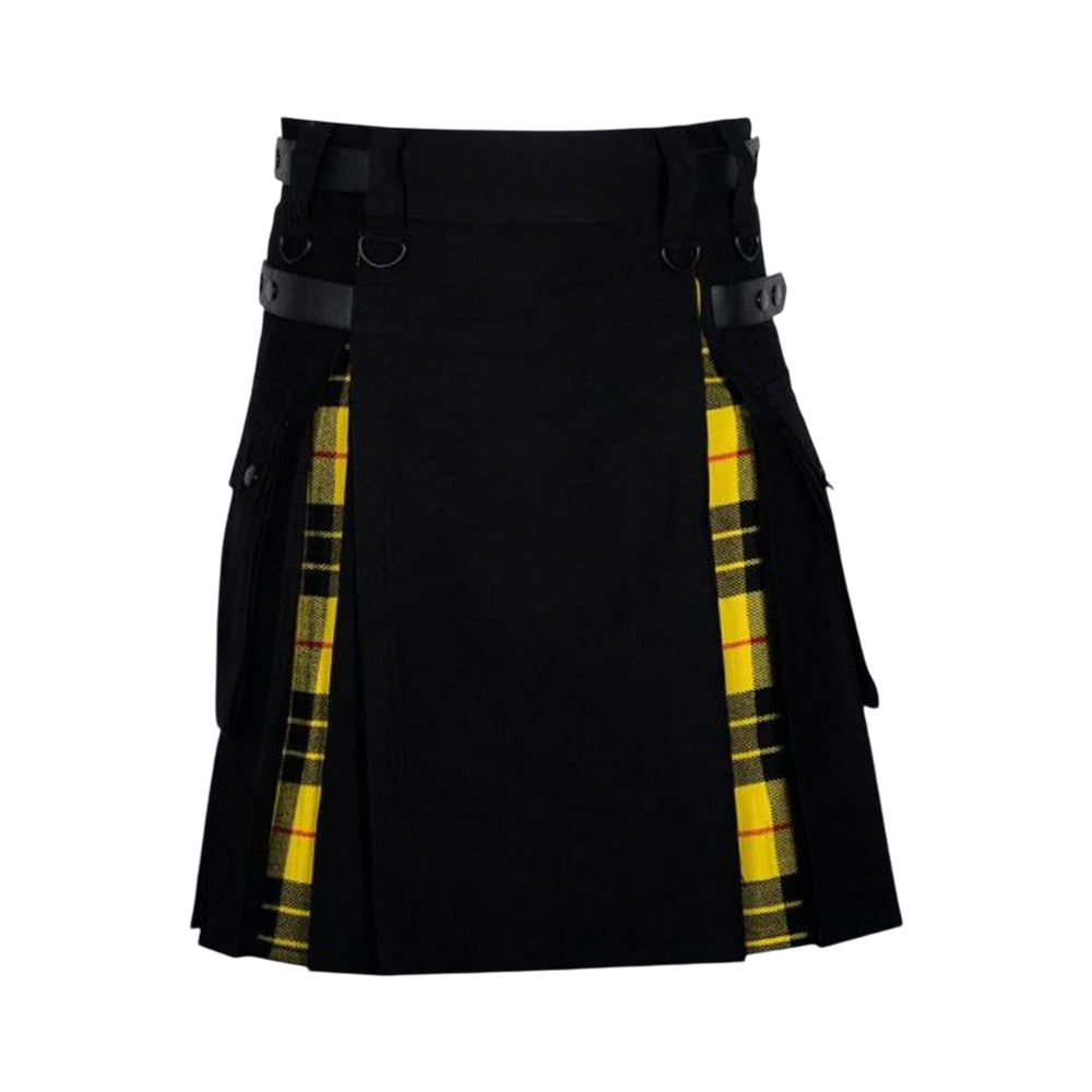 Black Cotton Macleod of lewis Tartan Scottish Utility Cargo Hybrid Kilt