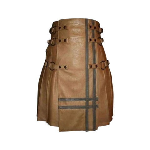 Brown Real Leather Gothic Style Kilt