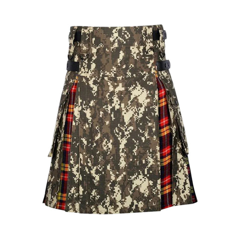 Digital Camo Buchanan Tartan Scottish Utility Cargo Hybrid Kilt