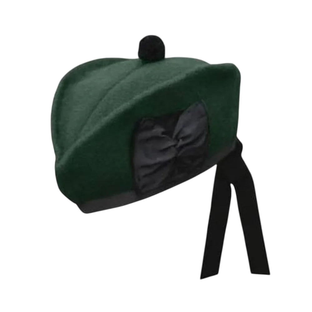 100% Pure Wool Highland Plain Dark Green Glengarry Hat