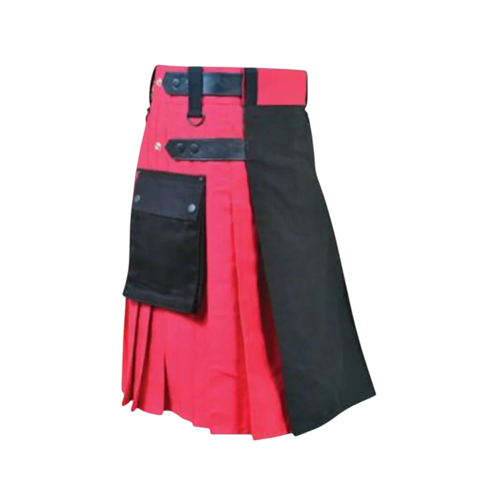 Black and Red Double Tone Kilt With Leather Straps
