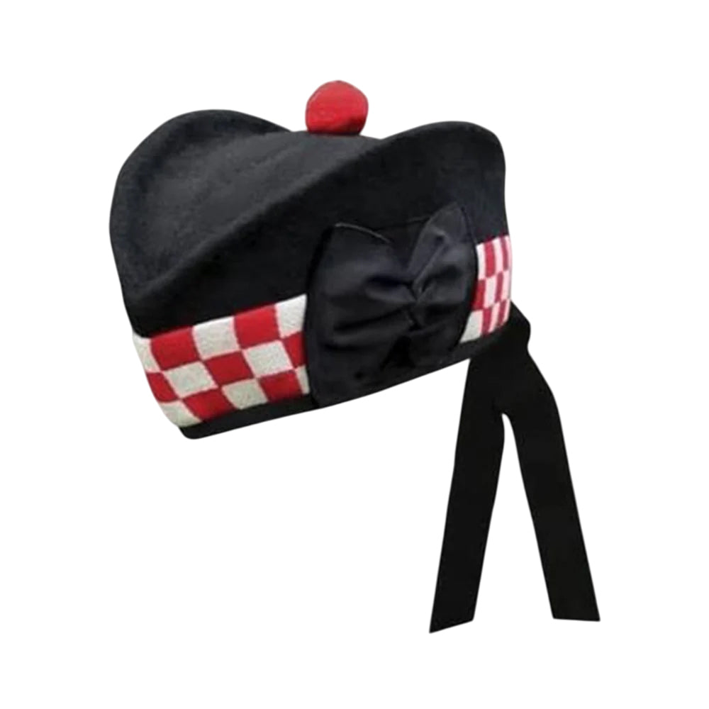 100% Pure Wool Diced Red & White Glengarry Hat