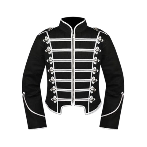 Mens Black Silver Military Drummer Jacket,Mens Gothic style military coat