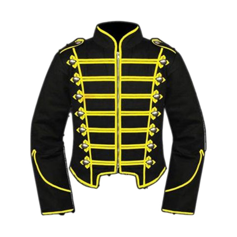 Mens Black Yellow Military Drummer Jacket,Mens Gothic style military coat