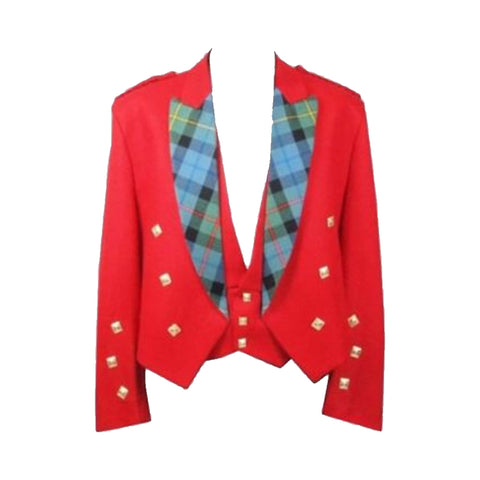 Red Prince Charlie Jacket And Waistcoat With Tartan Lapel Made To Measure