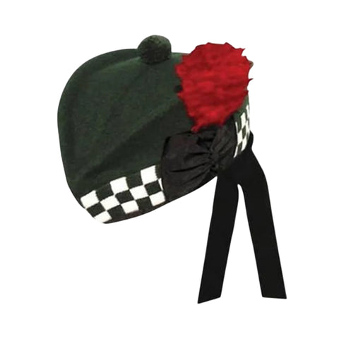 100% Pure Wool Black & White Diced Dark Green Highland Glengarry Caps