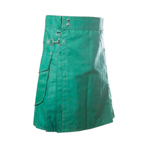 Green Utility Kilt With Cargo Pocket