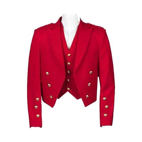 Red Prince Charlie Kilt Jacket With Waistcoat