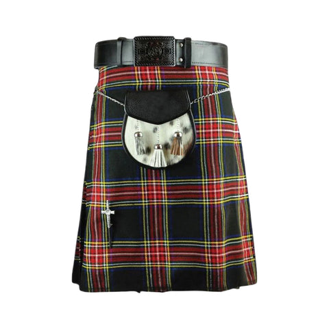 Black Strewart Tartan Scottish Traditional 8 Yards Kilt
