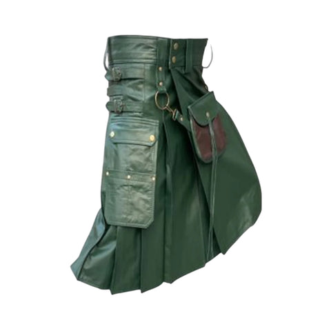 Green Leather Kilt With Sporran