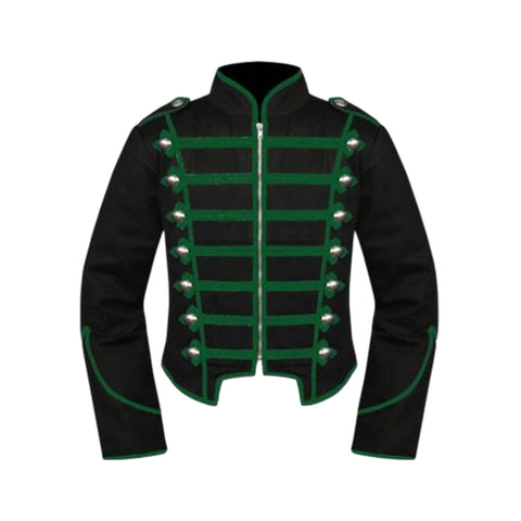 Mens Black Green Military Marching Band Drummer Jacket,Mens Gothic style military coat