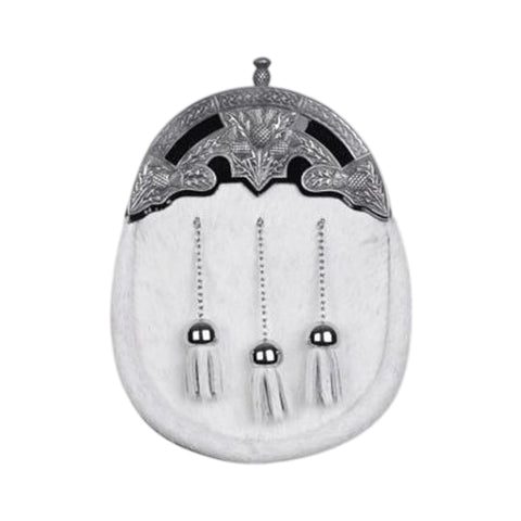 Full Dress Cream Calfskin Sporran With Ornate Thistle Design